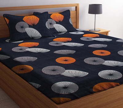 BEVI Microfiber Double Flat 300 TC Floral Bedsheet(Pack of 1, Black)