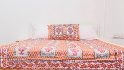 Myhome 250 TC Cotton Single Self Design Flat Bedsheet(Pack of 1, Orange)