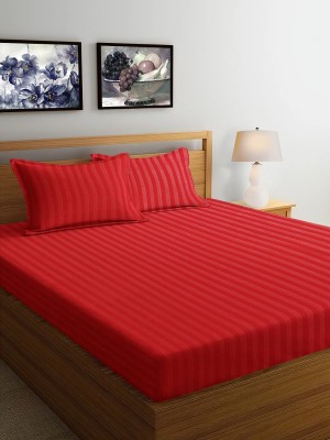 BROMWICK 300 TC Microfiber Double Striped Flat Bedsheet(Pack of 1, Red)