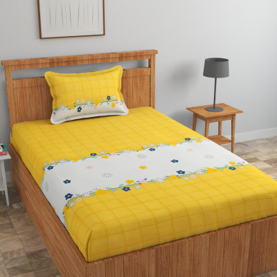 Luxury Trends Cotton Single Fitted (Elastic) 150 TC Printed Bedsheet(Pack of 1, Yellow)