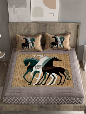 CARLTON LONDON Cotton King Flat 280 TC Printed Bedsheet(Pack of 1, Multicolor, Horse)