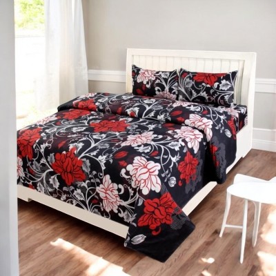 Garg Traders 160 TC Cotton Double Printed Fitted (Elastic) Bedsheet(Pack of 1, Black Rose)