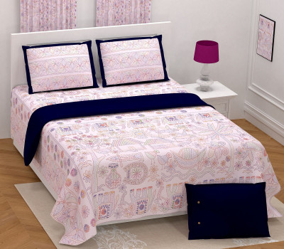RJ Cotton King Flat 210 TC Printed Bedsheet(Pack of 1, Blue)