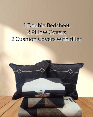 Decent Home Cotton Queen Flat 240 TC Printed Bedsheet(Pack of 1, Beige)