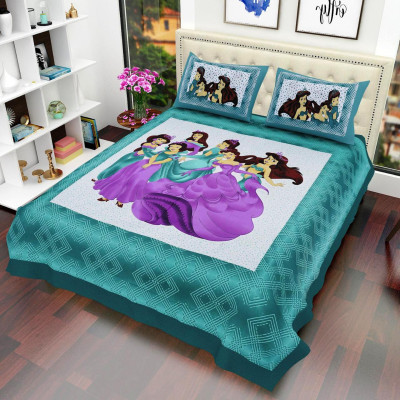 WAR TRADE 220 TC Cotton King Printed Flat Bedsheet(Pack of 1, Blue)