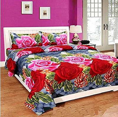 RADHERADHE Polycotton Double Flat 104 TC Printed Bedsheet(Pack of 1, Multicolor)