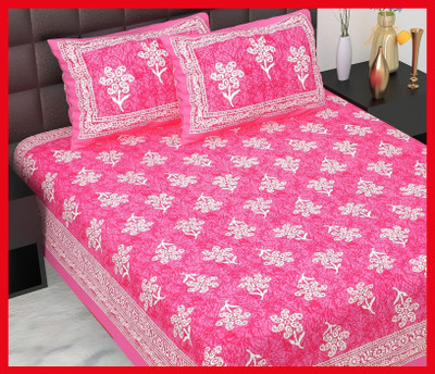 BedZone Cotton Double Flat 210 TC Jaipuri Prints Bedsheet(Pack of 1, Pink)