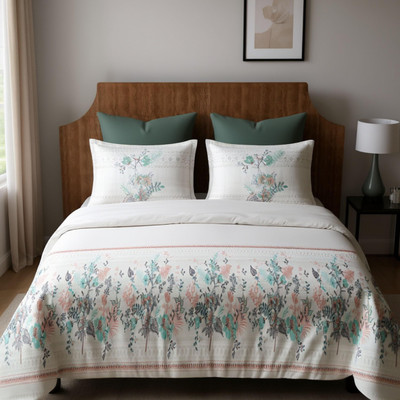 DREAMLOOMS Cotton King Flat 210 TC Printed Bedsheet(Pack of 1, Blue)