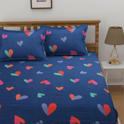 ROOMSTYLE 230 TC Cotton Single Printed Fitted (Elastic) Bedsheet(Pack of 1, Blue)
