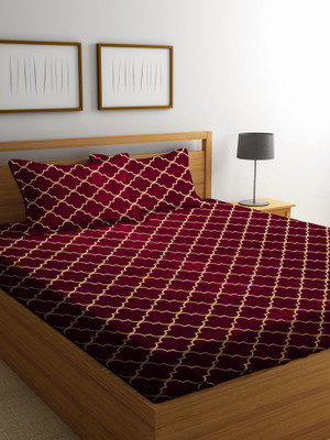 RS Quality 144 TC Polycotton King Abstract Flat Bedsheet(Pack of 1, Maroon)