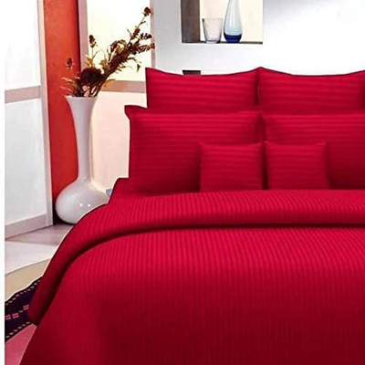 rivek Cotton King Flat 250 TC Striped Bedsheet(Pack of 1, Red)