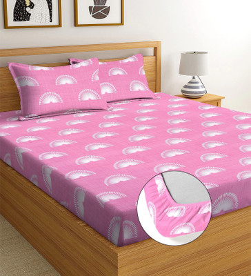 CRAFTEALS 254 TC Cotton Double Printed Fitted (Elastic) Bedsheet(Pack of 1, Multicolor)
