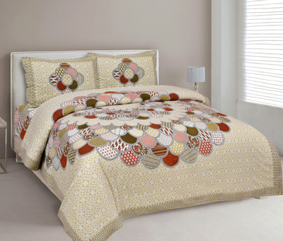 Mohini Dyeing Cotton King Flat 260 TC Jaipuri Prints Bedsheet(Pack of 1, Yellow)