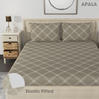 Apala 280 TC Microfiber King Geometric Fitted (Elastic) Bedsheet(Pack of 1, Beige)