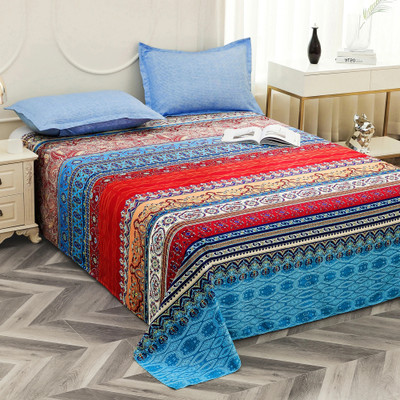 Story@home Satin Double Flat 240 TC Printed Bedsheet(Pack of 1, Light Blue, Red)