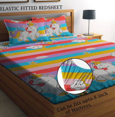 LEZANA 210 TC Microfiber Double Cartoon Fitted (Elastic) Bedsheet(Pack of 1, Multicolor)