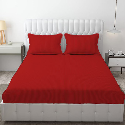 CloudRest 250 TC Polycotton Single Striped Flat Bedsheet(Pack of 1, Red)