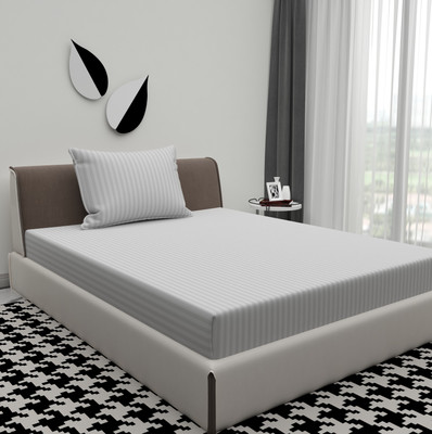 BROMWICK Microfiber Single Flat 300 TC Striped Bedsheet(Pack of 1, Lite Grey)