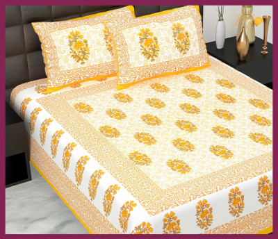 JAIPUR PRINTS Cotton Double Flat 210 TC Jaipuri Prints Bedsheet(Pack of 1, Yellow)