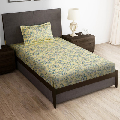 Story@home 180 TC Microfiber Single Printed Flat Bedsheet(Pack of 1, Cream)