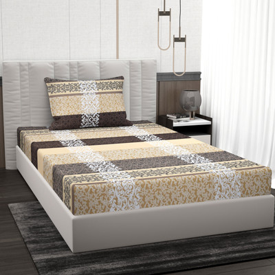BROMWICK 144 TC Microfiber Single Printed Flat Bedsheet(Pack of 1, Blue)