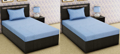 RUSTIC LINEN 144 TC Microfiber Single Printed Flat Bedsheet(Pack of 2, Light Blue,Light Grey)