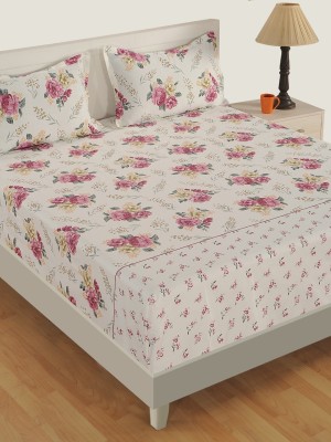 SWAYAM 240 TC Cotton Double Floral Fitted (Elastic) Bedsheet(Pack of 1, White)
