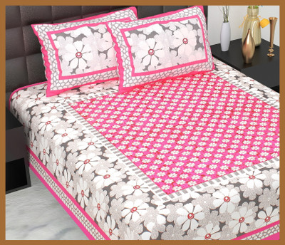 JAIPUR PRINTS Cotton Double Flat 210 TC Jaipuri Prints Bedsheet(Pack of 1, Pink)