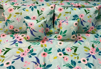 Bunkin Polycotton Double Flat 220 TC 3D Printed Bedsheet(Pack of 1, 5 PCS SET SEA GREENS)