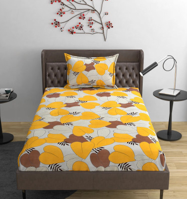 YaAkholic Cotton Single Fitted (Elastic) 400 TC Printed Bedsheet(Pack of 1, Orange Bedcover)