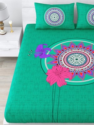 KOUNDAL 144 TC Cotton Double Printed Flat Bedsheet(Pack of 1, Turquoise)