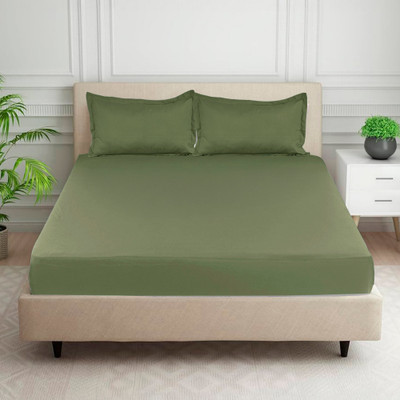 HOMADORN 300 TC Polycotton Double Solid Flat Bedsheet(Pack of 1, Green)