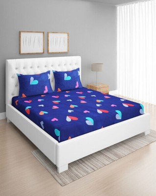 RARE BIRD 240 TC Polycotton Double 3D Printed Fitted (Elastic) Bedsheet(Pack of 1, Blue)