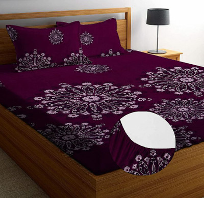 ANTRIN 190 TC Cotton Double 3D Printed Fitted (Elastic) Bedsheet(Pack of 1, Multicolor)
