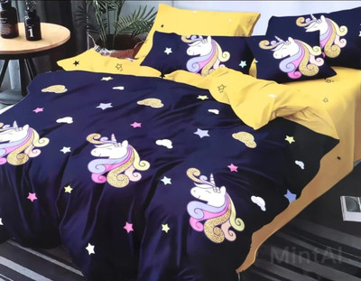 JUPON 120 TC Polycotton Double Cartoon Fitted (Elastic) Bedsheet(Pack of 1, Indigo Blue)