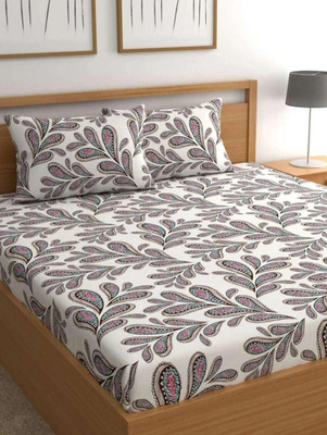 Decent Home Polycotton King Fitted (Elastic) 144 TC Floral Bedsheet(Pack of 1, Baby pink)