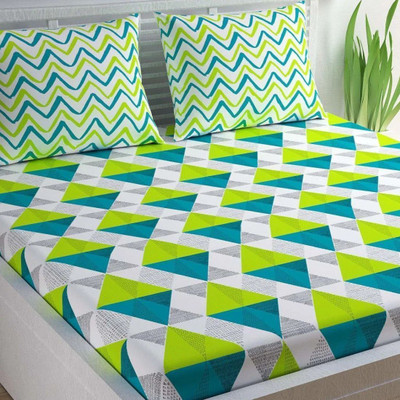 Dreamsoft Cotton Double Flat 144 TC Printed Bedsheet(Pack of 1, Light Green)
