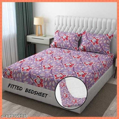 MUNJALENTEP Cotton Blend Double, Queen Fitted (Elastic) 110 TC Floral Bedsheet(Pack of 1, Multicolor)