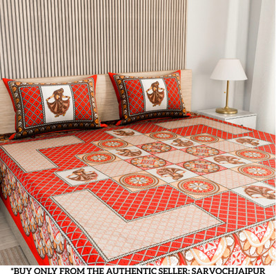 SARVOCH Cotton Double Flat 144 TC Jaipuri Prints Bedsheet(Pack of 1, Multicolor)