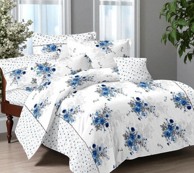 HALEN Cotton Double Flat 210 TC Printed Bedsheet(Pack of 1, White)