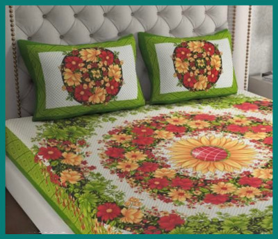 JAIPUR PRINTS Cotton Double Flat 240 TC Jaipuri Prints Bedsheet(Pack of 1, Green)