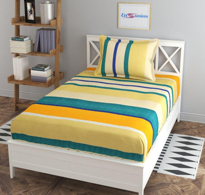 OLDENNA Microfiber Single Fitted (Elastic) 220 TC Printed Bedsheet(Pack of 1, MULTICOLOR -10)