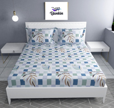 Bunkin 280 TC Polycotton Double Printed Fitted (Elastic) Bedsheet(Pack of 1, SKY CHECK)
