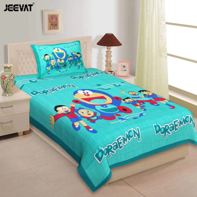 Jeevat Cotton Single Flat 144 TC Cartoon Bedsheet(Pack of 1, Sea Green)