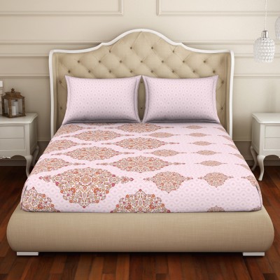 SPACES 144 TC Cotton Double Floral Flat Bedsheet(Pack of 1, PINK MARSHMALLOW)