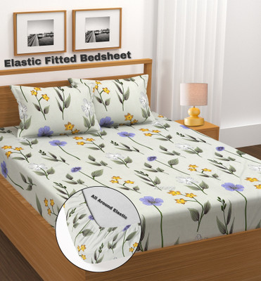 Amrange 210 TC Microfiber King 3D Printed Fitted (Elastic) Bedsheet(Pack of 1, Multicolor)