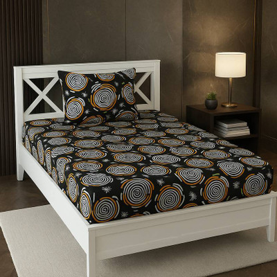 TYLORSTYLE 190 TC Polycotton Single Printed Flat Bedsheet(Pack of 1, Black)