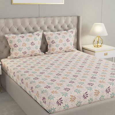 Raymond Home Cotton Double Flat 104 TC Floral Bedsheet(Pack of 1, Peach grey)