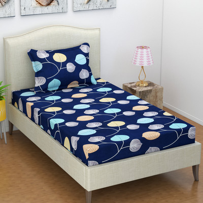 VAS COLLECTIONS Cotton Single Flat 160 TC Floral Bedsheet(Pack of 1, Blue-1)