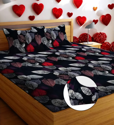 VIANSH 250 TC Microfiber Double 3D Printed Fitted (Elastic) Bedsheet(Pack of 1, Black)